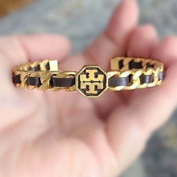 Tory Burch Dark Brown Marion Woven Cuff Bracelet - Picture 4 of 10